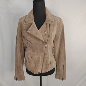 BLANKNYC Suede Leather Moto Jacket Small Tan Taupe Biker Cropped Genuine Leather
